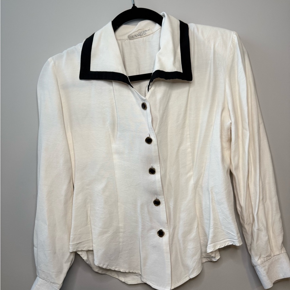 Vintage Elegant White and Black Women's Top